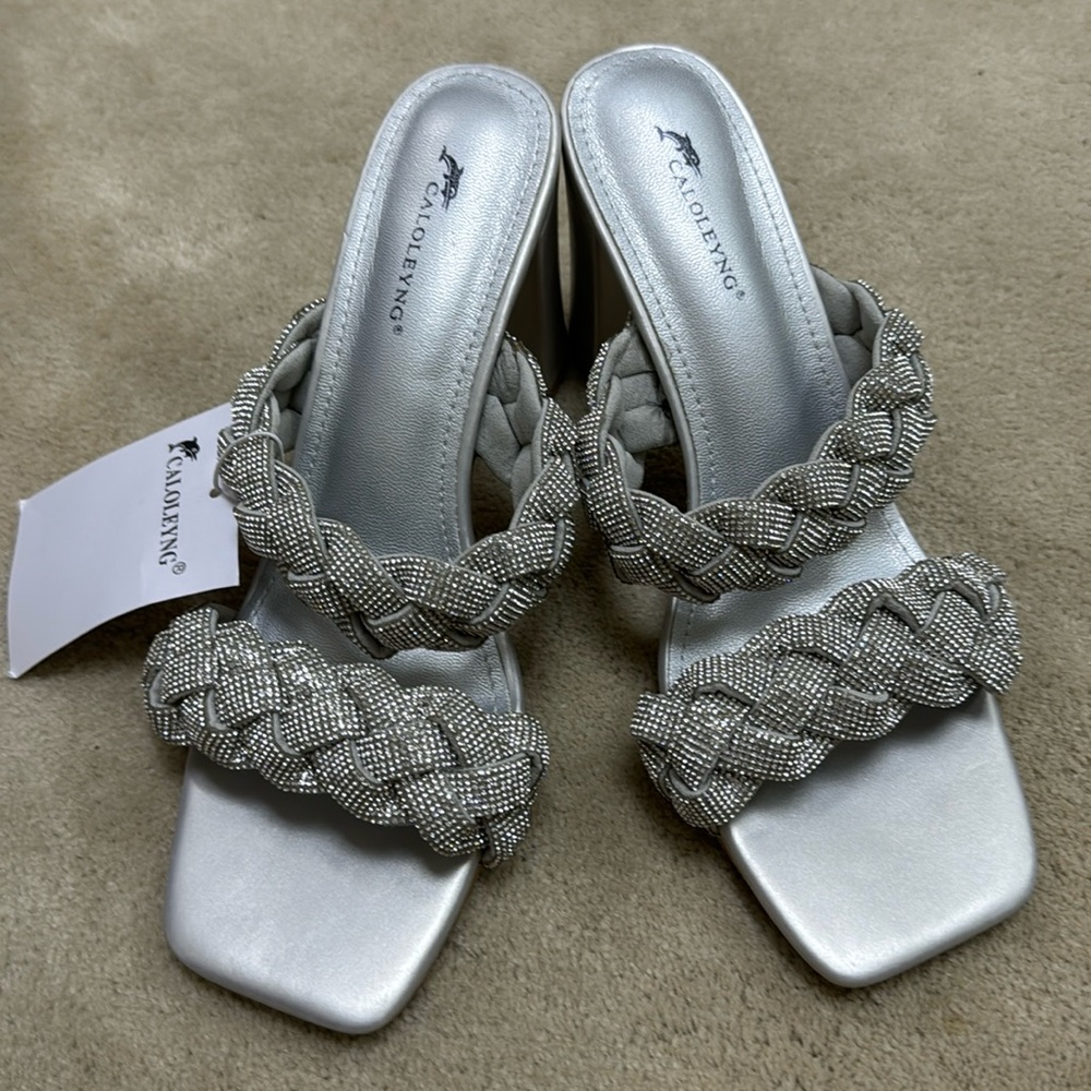Rhinestone silver heel sandles